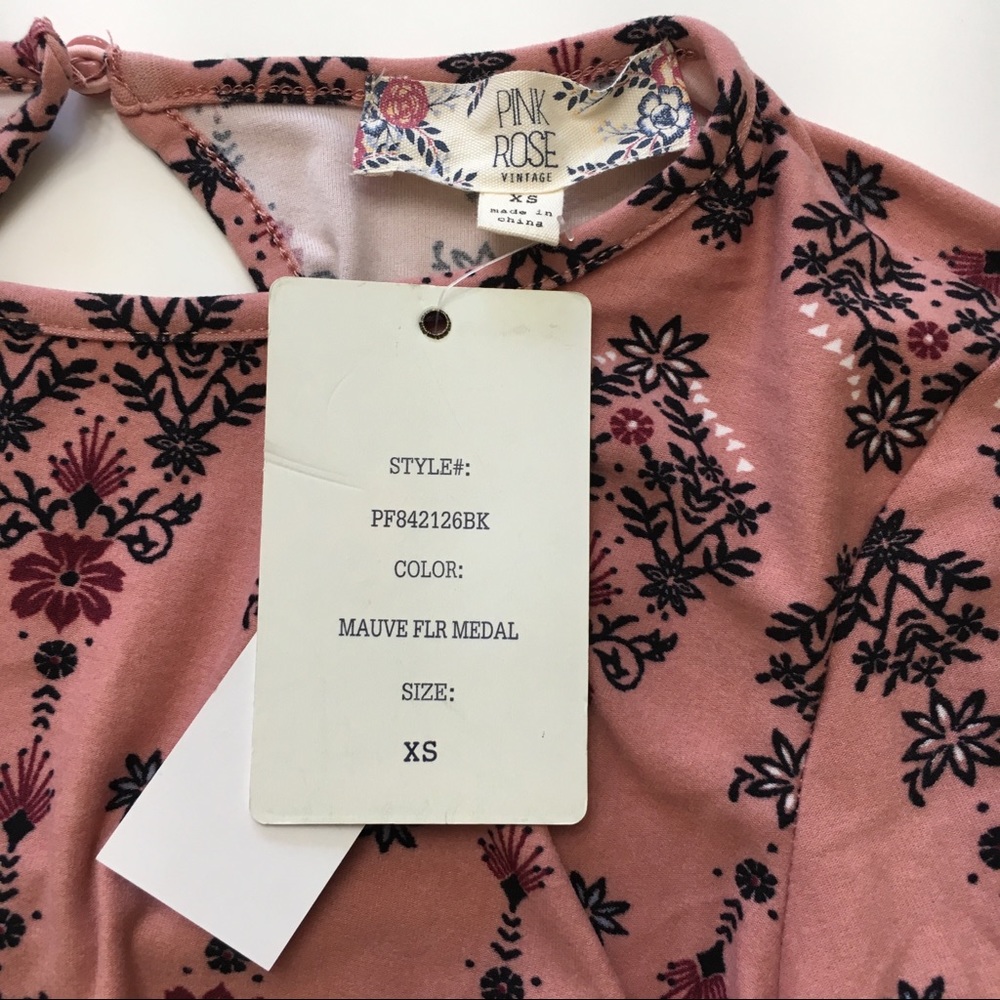 Pink Rose Mauve Ruffle 3/4 Sleeve Knit Dress sz XS - Picture 6 of 7